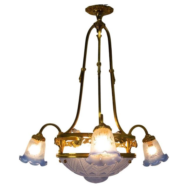 French Art Deco Glass Chandelier, 1920s For Sale - Image 16 of 16