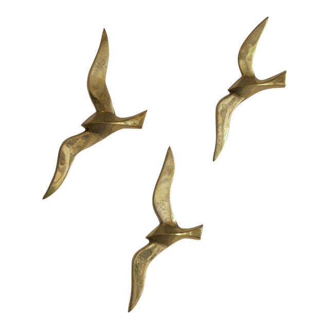 Solid Brass Birds in Flight Wall Sculptures, Set of 3, 1960's-1970's For Sale