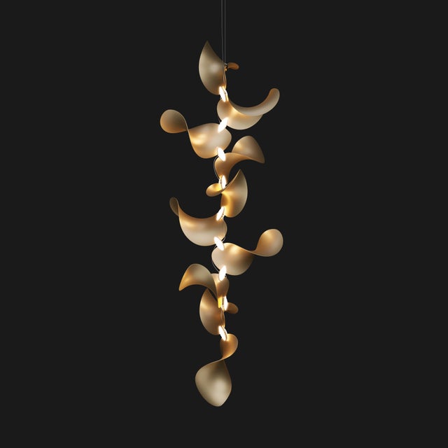 Dune 10 Vertical Cluster Pendant Light with Shades in Gold Metallic Tone by Daniel Becker for Moss Objects For Sale - Image 6 of 8