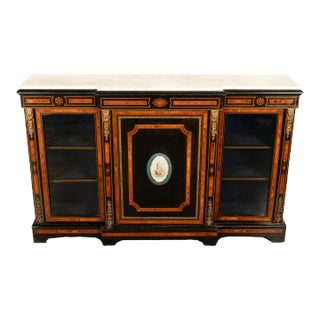 Antique French Napoleon III Ebony Ormolu Marble Sevres Porcelain Credenza 1860 For Sale