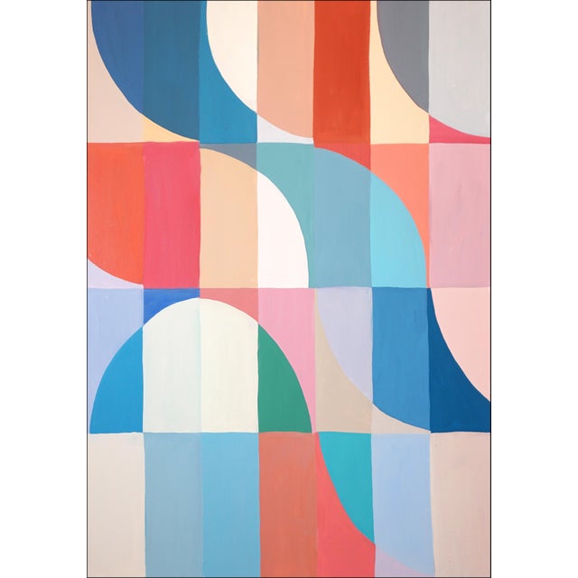 Bauhaus 2026, Modern Bauhaus Painting in Vivid Tones of Reflective Whirlpool, Large Triptych, Acrylic Paint on Watercolor Paper For Sale - Image 3 of 11