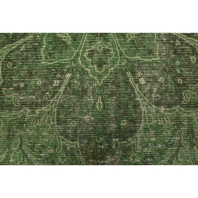 Tabriz Rug 6’3” X 9’3” Green Wool Vintage Overdyed Hand-Knotted Carpet For Sale - Image 10 of 14
