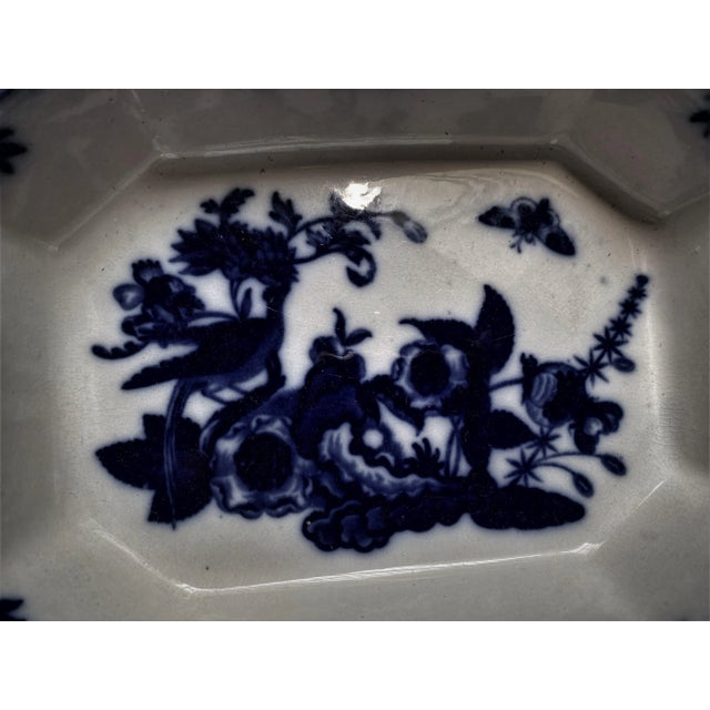 Antique R & M Dark Flow Blue Pheasant Pattern Octagonal Oval Serving Bowl For Sale - Image 6 of 12