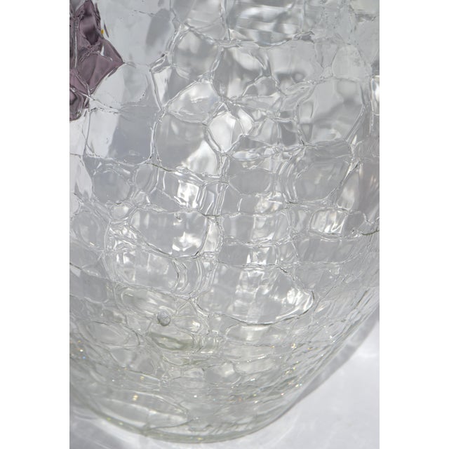 1960s Large Blenko Crackle Art Glass Vase Textured Clear Surface Purple Flowers For Sale - Image 17 of 18