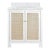 Matthew Izzo Home Boyd Matte White Lacquer Single Porcelain Sink Bath Vanity, Carrara Marble Top & Backsplash With 2 Caned Doors and Brass Knobs For Sale