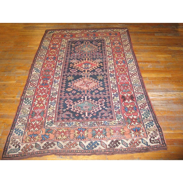 Early 20th Century N.W. Persian Carpet ( 4' x 6'4" - 122 x 193 ) N Antique N.W. Persian Small Scatter Size Wool Blue Rug,...