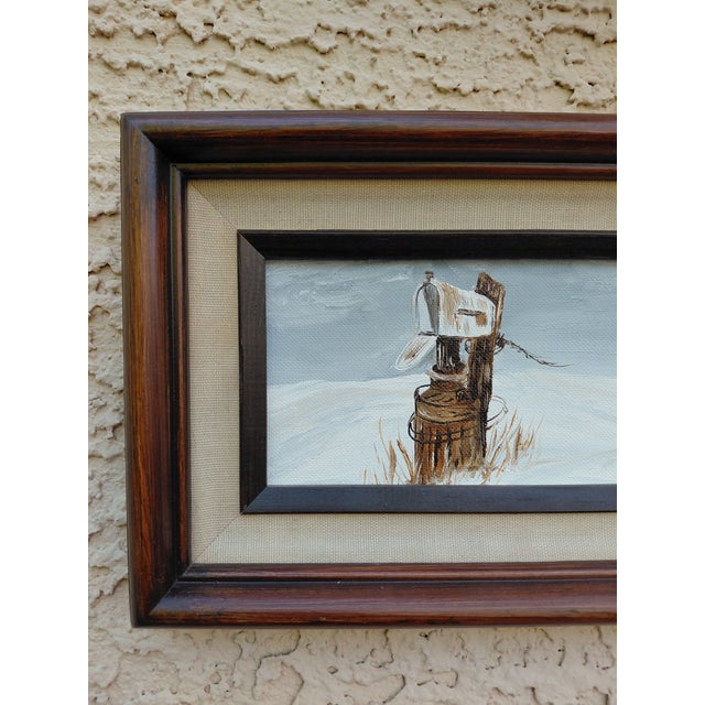 Traditional 1980s Oil Painting - Mailbox in Snow Country Scene For Sale - Image 3 of 9