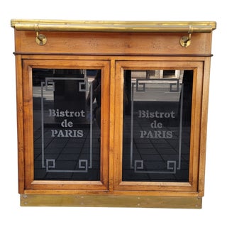 Bistrot De Paris Bar Cabinet in Cherry Wood, Zinc and Gilt Brass from Roche Bobois, France, 1980s For Sale