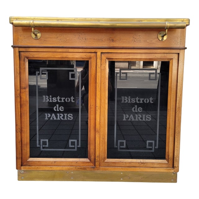Bistrot De Paris Bar Cabinet in Cherry Wood, Zinc and Gilt Brass from Roche Bobois, France, 1980s For Sale