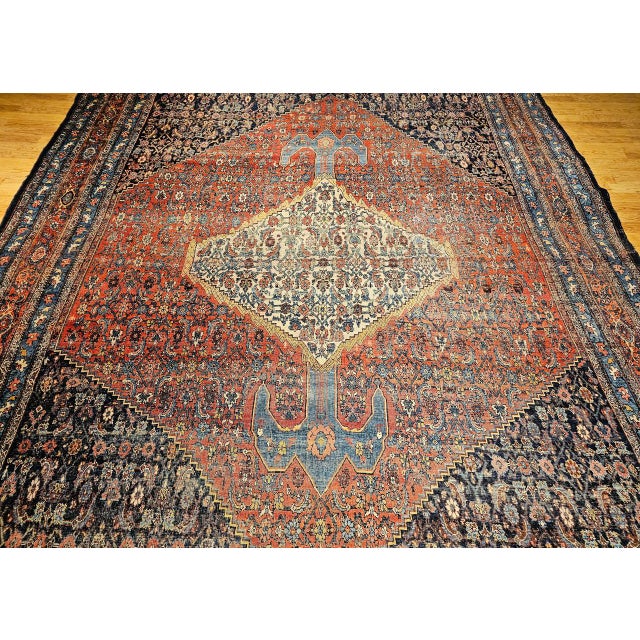 19th Century Oversized Persian Bidjar Rug, Hand-Knotted Wool, Geometric Herati Pattern, Red & Blue, 13x18 For Sale - Image 13 of 18