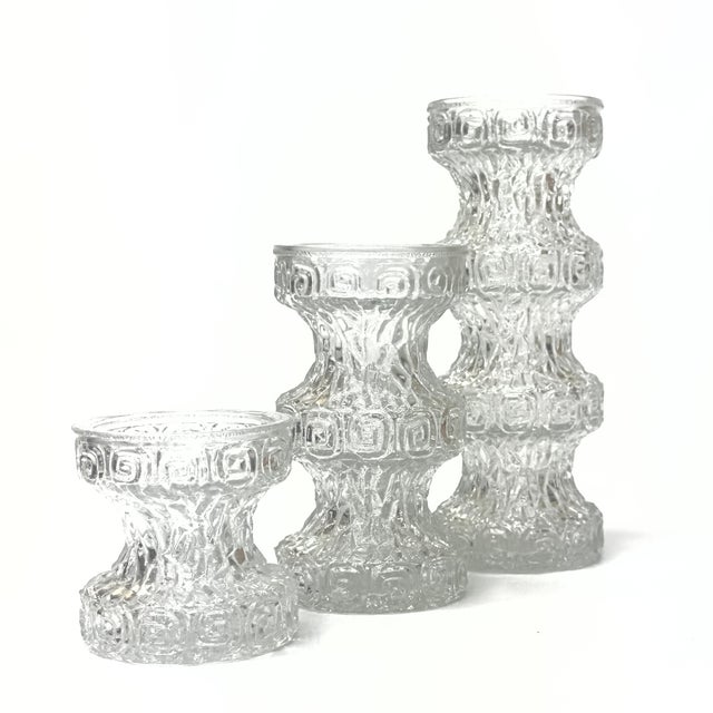 Mid-Century Modern Mid Century Textured Glass Staggered Height Vases by Oberglass Austria - Set of 3 For Sale - Image 3 of 10