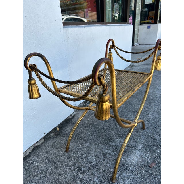 Hollywood Regency Vintage Italian Rope and Tassel Bench For Sale - Image 3 of 6