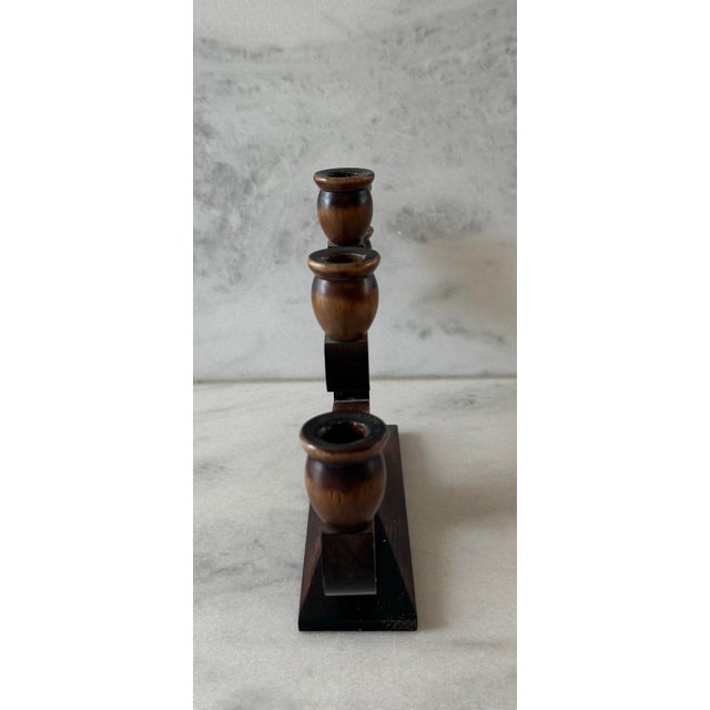 Green Vintage Swedish Wood Hand Painted 5 Arm Candelabra For Sale - Image 8 of 11