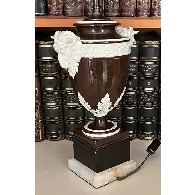Fine Antique 19th Century Italian Creamware Urn With Goat Mask Handles Mounted as a Table Lamp For Sale - Image 15 of 15