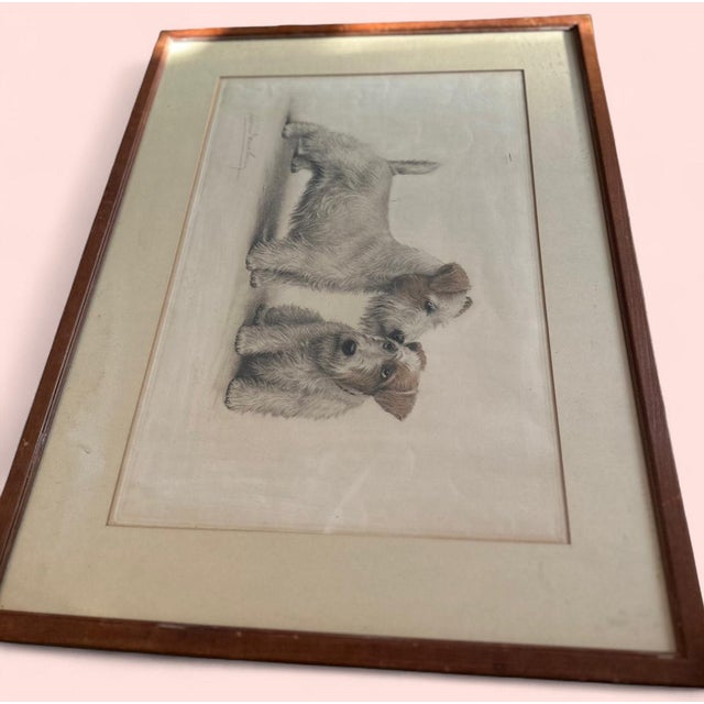 1930s Leon Danchin Framed Lithograph 1930s “Two Wire Fox Terriers” Signed For Sale - Image 5 of 9