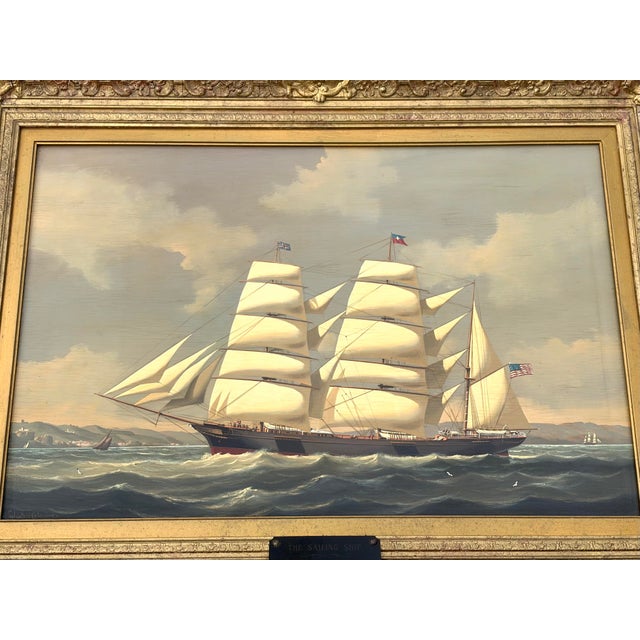American 1970s Original Salvatore Colacicco Sailing Ship Hudson Seascape Oil Painting For Sale - Image 3 of 11