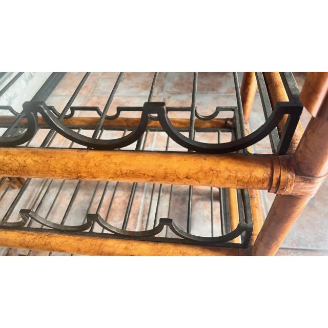 1990s Maitland-Smith Rattan & Bamboo Bar Cart / Wine Rack With Removable Tray For Sale - Image 9 of 12