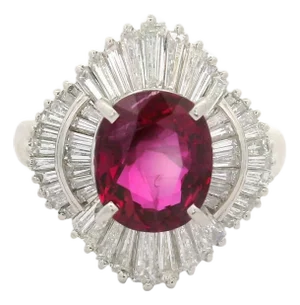 3.11 Carat Thai Ruby Diamond Platinum Ballerina Ring, Gia Certified, Size 7.25