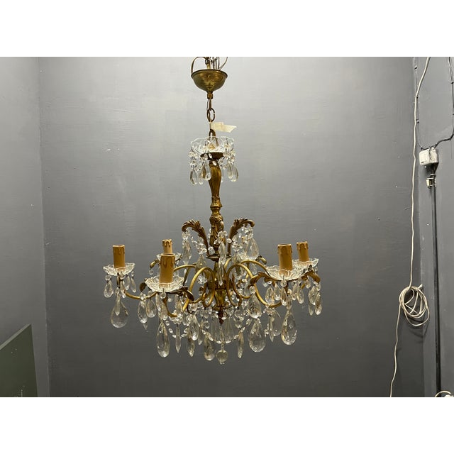 Italian Brass Crystal Chandelier, 1950s For Sale - Image 15 of 16