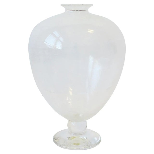 White and Transparent Clear Art Glass Urn Form Vase For Sale - Image 12 of 12