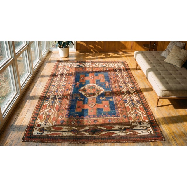 1890s Red Geometric Antique Caucasian Kazak Rug 4'10 "X 7' Handknotted Wool Carpet For Sale - Image 9 of 9