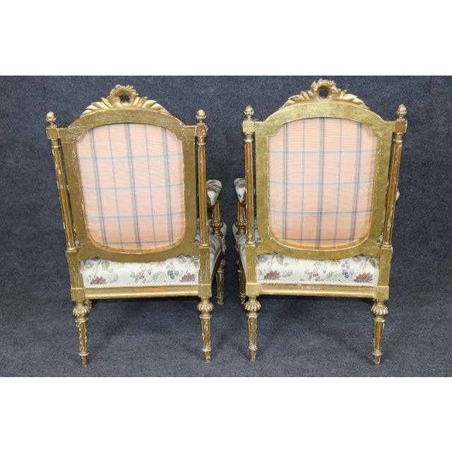 Late 20th Century Pair 19th C. French Louis XVI Style Carved Giltwood Armchairs For Sale - Image 5 of 18