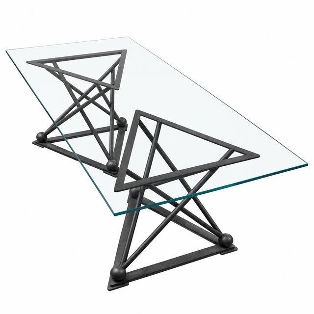 Formations Dual Iron Pedestal Base Glass Dining Table For Sale - Image 14 of 16