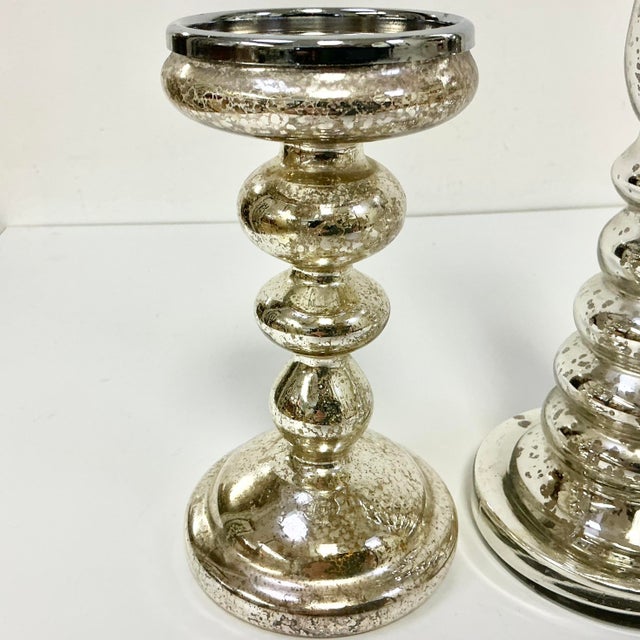 1990s 1990s Vintage Boho Chic Modern West Elm Attributed Mercury Glass Candleholders - Set of 3. For Sale - Image 5 of 12