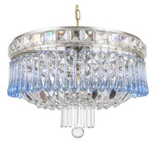 Italian Ceiling Lamp with Blue and Transparent Crystals with Four Lights, 1960 For Sale