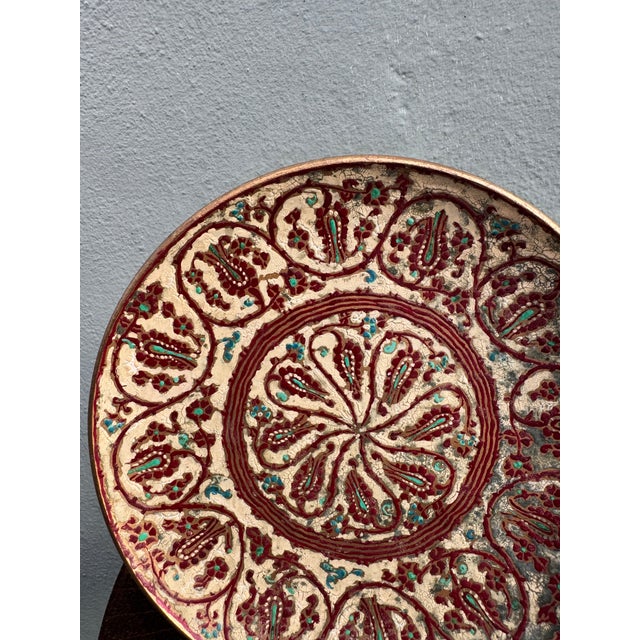 Vintage Persian Hand-Painted Enamel on Copper Wall Plate — Bohemian Decor For Sale - Image 4 of 6