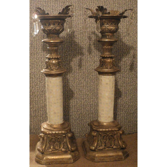 French Provincial Pair of Vintage Mark Roberts Candle Holders "17.25 High. For Sale - Image 3 of 7