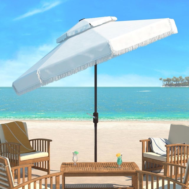 Summer afternoons at Mayfairs private members club inspired this posh nine foot double top umbrella. Its chic white fabric...