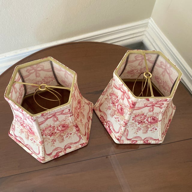 1970s Late 20th Century French Toile Sconces Lamp Shades ~ a Pair For Sale - Image 5 of 9