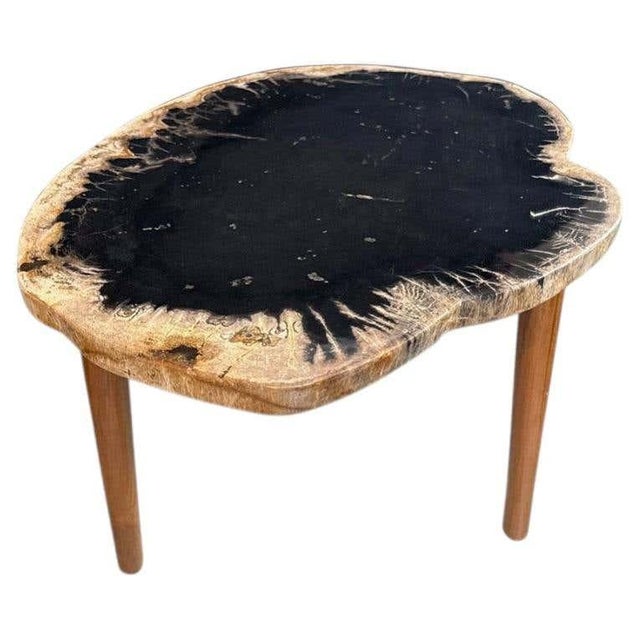 Andrianna Shamaris Palm Petrified Wood Side Table with Teak Base For Sale