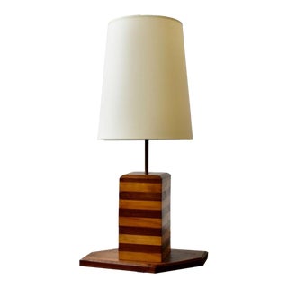 Vintage Two-Tone Striped Wood Table Lamp, Circa 1950s For Sale