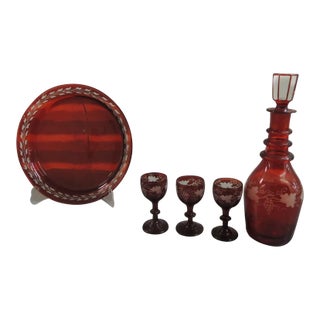 Vintage Set of Decanter With Cups and Tray Includes - 5 Pieces For Sale