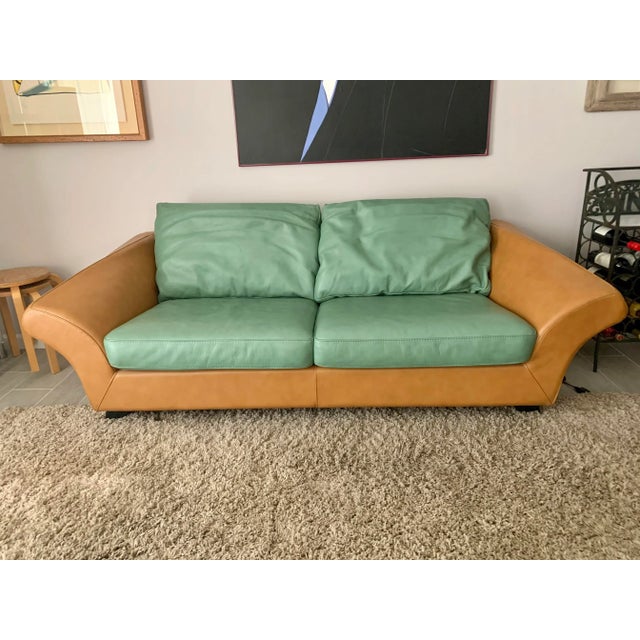 Postmodern Roche Bobois Sofa Couch - Custom Made Leather For Sale - Image 13 of 13
