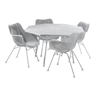Russell Woodard Sculptura Set 28" Octagonal Dining Table Four Arm Chairs 1960s For Sale