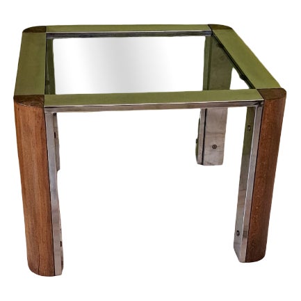 Chrome and Wood Side Table, 1970 For Sale