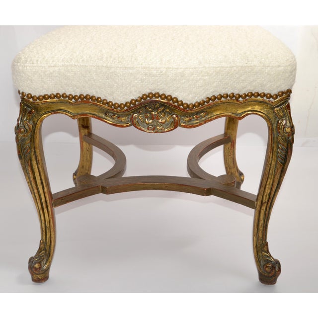 Goldenrod Mid 20th Century Hand-Carved Rococo Louis XV Giltwood Side Chair Bouclé Upholstery Cabriole Legs For Sale - Image 8 of 15