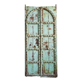 Antique Indian Turquoise Wood Doors For Sale