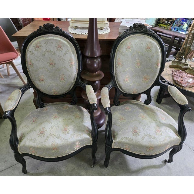 Wood Napoleon III Armchairs in Blackened Wood, 1850, Set of 2 For Sale - Image 7 of 9