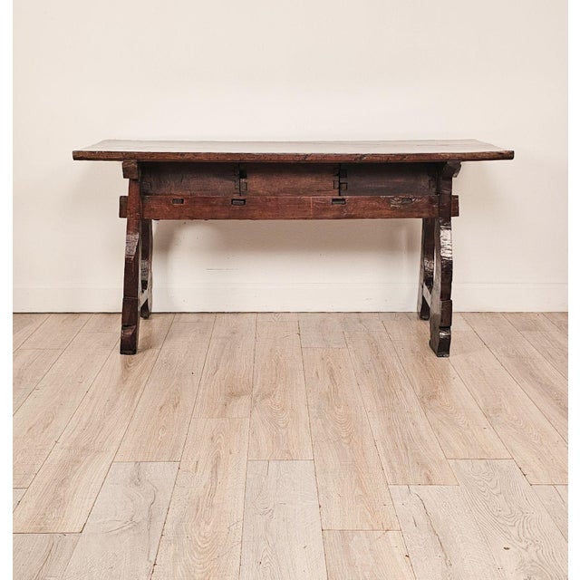 Brown Chestnut Trestle/Library Table, Italy or Spain Circa 1720 For Sale - Image 8 of 13