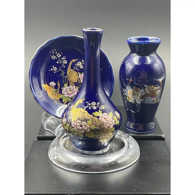 Cobalt Blue Japanese Kutani 3-Piece Set For Sale - Image 10 of 18