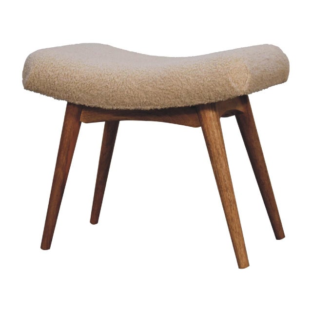 Mid-Century Modern Curved Bouclé Upholstered Bench With Solid Wood Base For Sale - Image 3 of 8
