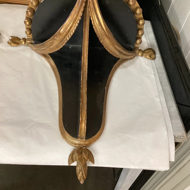 Pair of Mid 20th Century Black & Gold Carved Wood Italian Shelves For Sale - Image 4 of 12