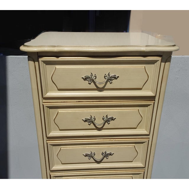 1970s Vintage French Provincial Authentic Henry Link Lingerie Tallboy Dresser W Brass For Sale - Image 5 of 16