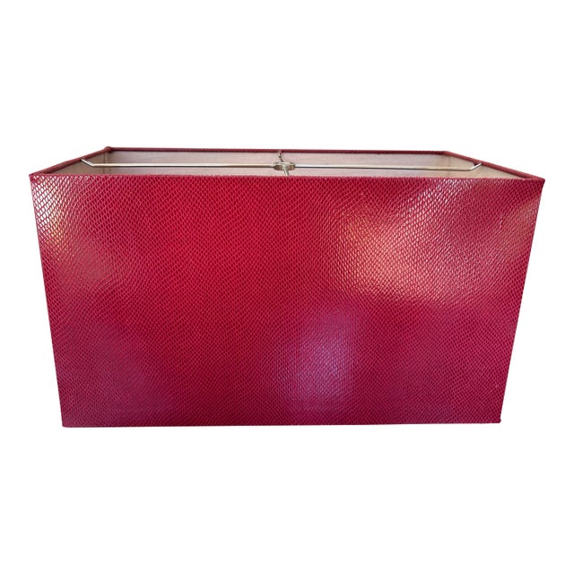 Deep Red Faux Lizard Embossed Vinyl Rectangular Lamp Shade – Bouillotte Style Shade - Ralph Lauren or Traditional Decor, 18” X 10” X 10” For Sale