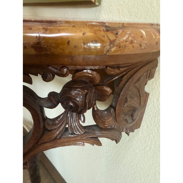 Late 19th Century Italian Hand Carved Walnut Wall Console With Marble Top For Sale - Image 11 of 15