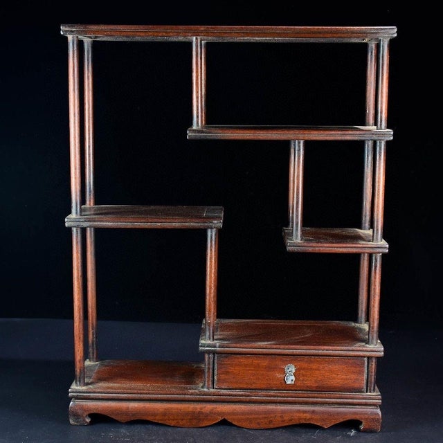 Chinoiserie 1970s Hardwood Bogu Display Stand, Chinoiserie Mini Curio Shelf With Drawer For Sale - Image 3 of 9
